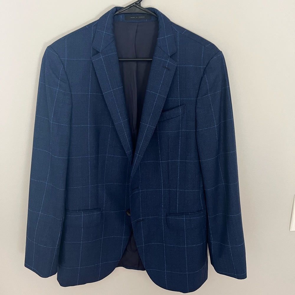Navy Windowpane Men's Blazer - Classic Tailored Jacket